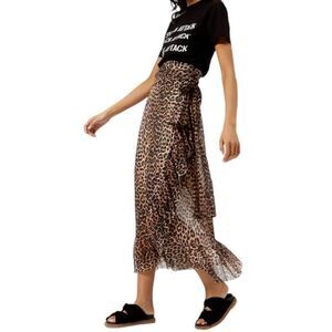 NWT GANNI Tilden Leopard Mesh Wrap Midi Skirt Small